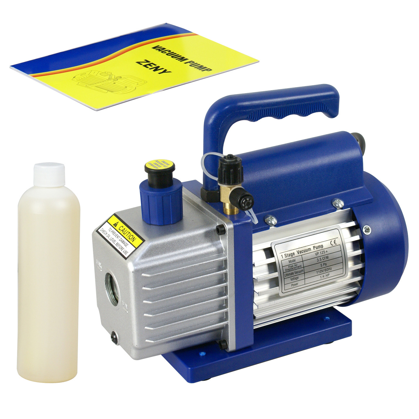 Pump Rotary Vane Deep Vacuum AC HVAC 1/4HP 3.5CFM 1-Stage w/Free Oil Bottle