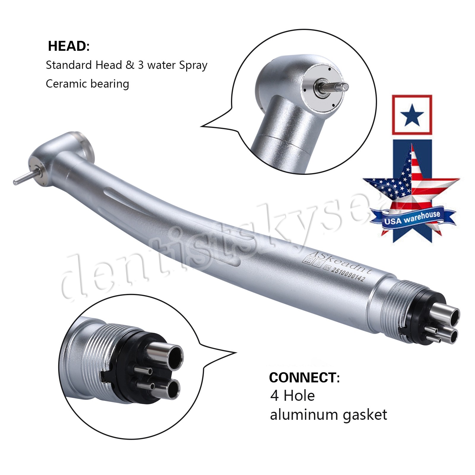 Dental High Speed Handpiece 4-Hole Quick Coupler Fit KaV NSK Turbine Push Button