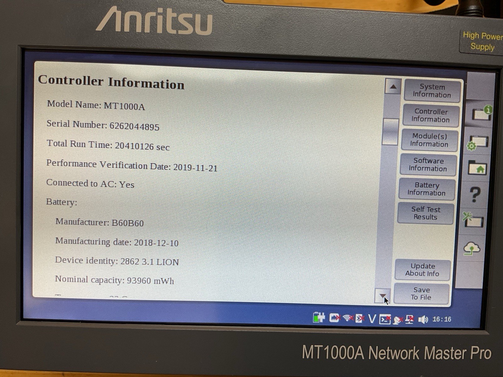 Anritsu MT1000A Network Master Pro; MU100090A, MU100021A, MU100011A Modules
