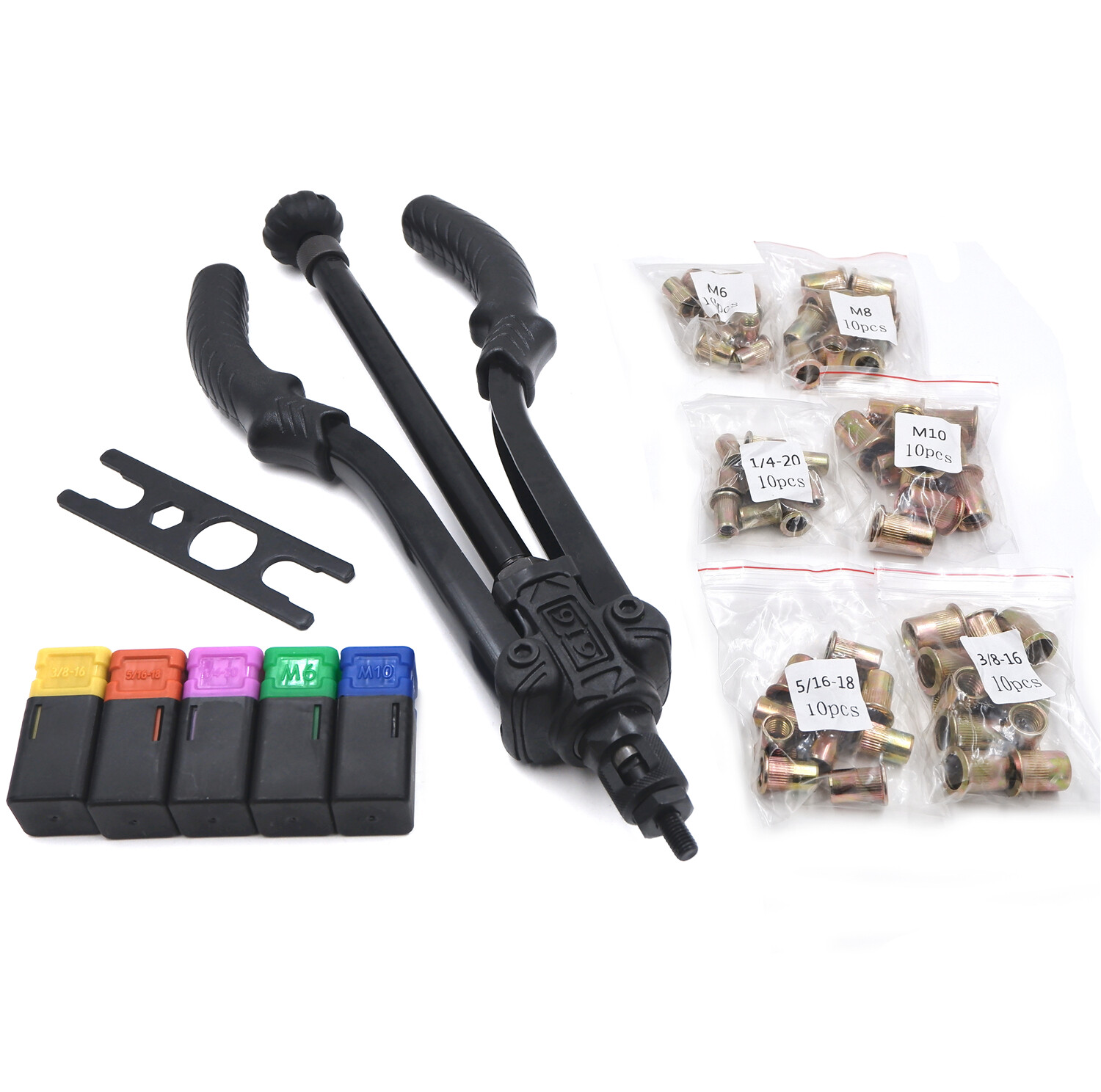 Thrust Type Hand Nut Riveter 360mm 14″ 60pcs Rivet Nut Gun Kit Rivnut Setting To