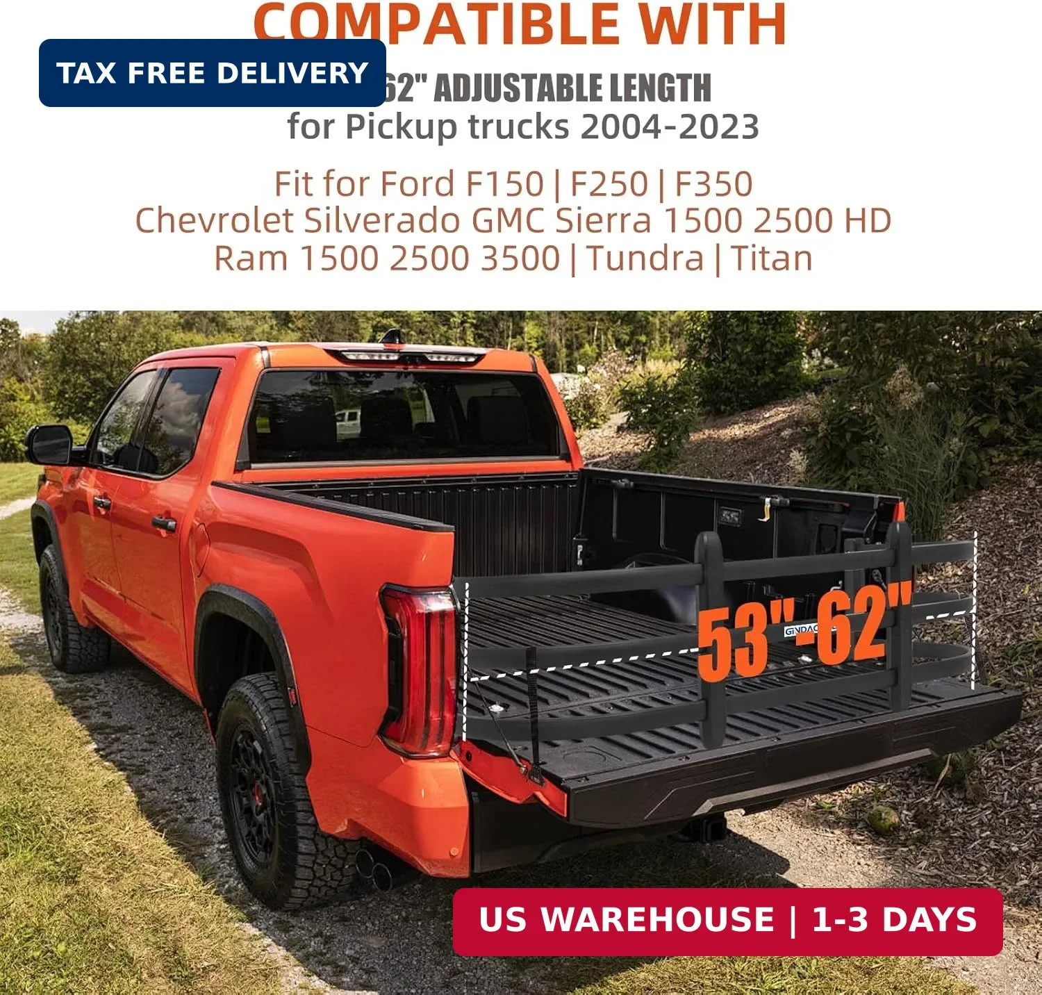 53″-62″ Adjustable Aluminum Tailgate Extender for Ram 1500 2500 Silverado Sierra