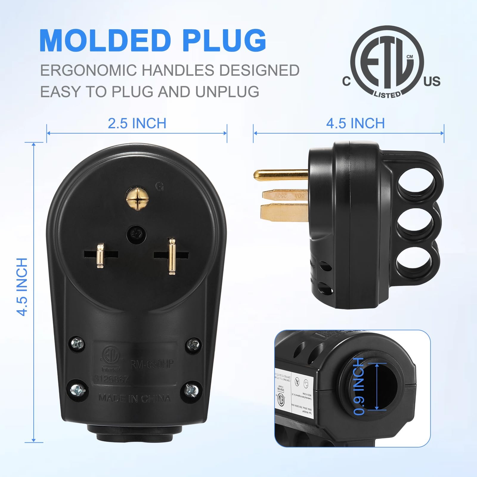 2-in-1 Nema 6-50P/6-30P Welder Plug, ETL Listed, 30A/50A 250V, Black, 3-Prong Ma