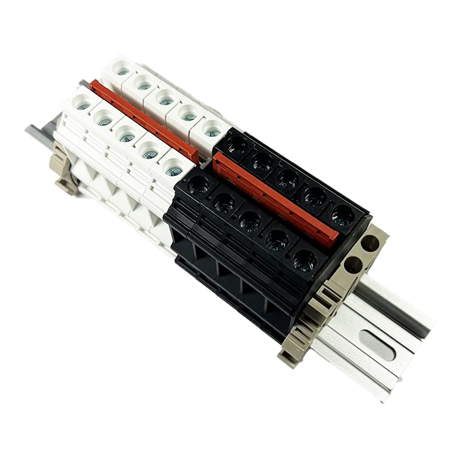 Dinkle Combiner DK10N White/Black 10 Gang with Jumpers Inserted DIN Rail Term…