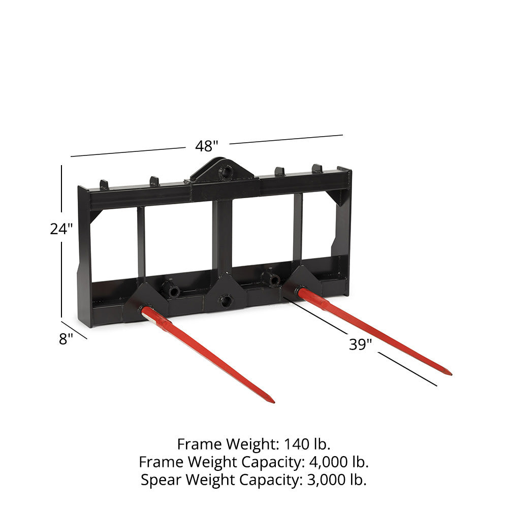 Titan Attachments HD Skid Steer Hay Frame Attachment, Two 39″ Hay Spears