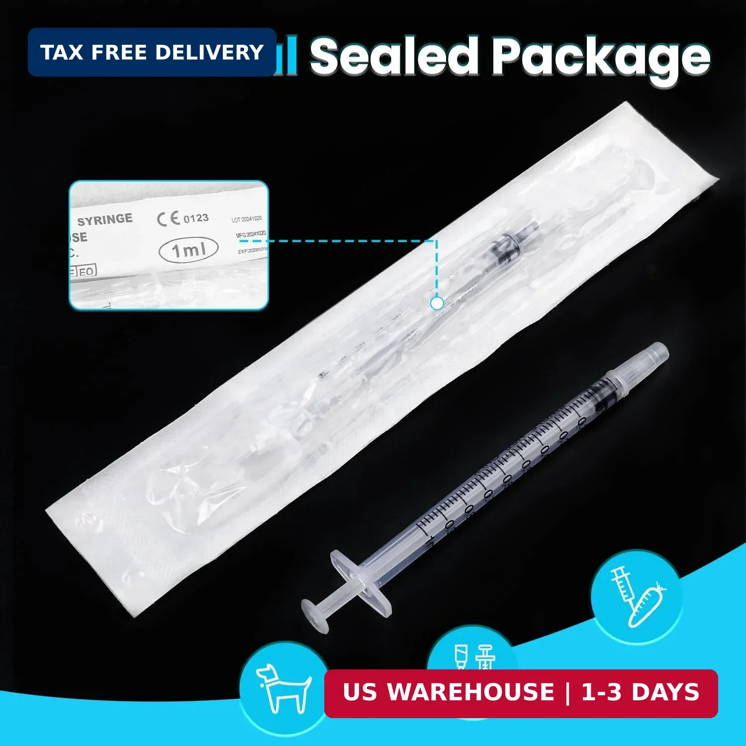 120 PCS 1ml Syringe with Cap for Liquid, Oral Syringes without Needle for Medici
