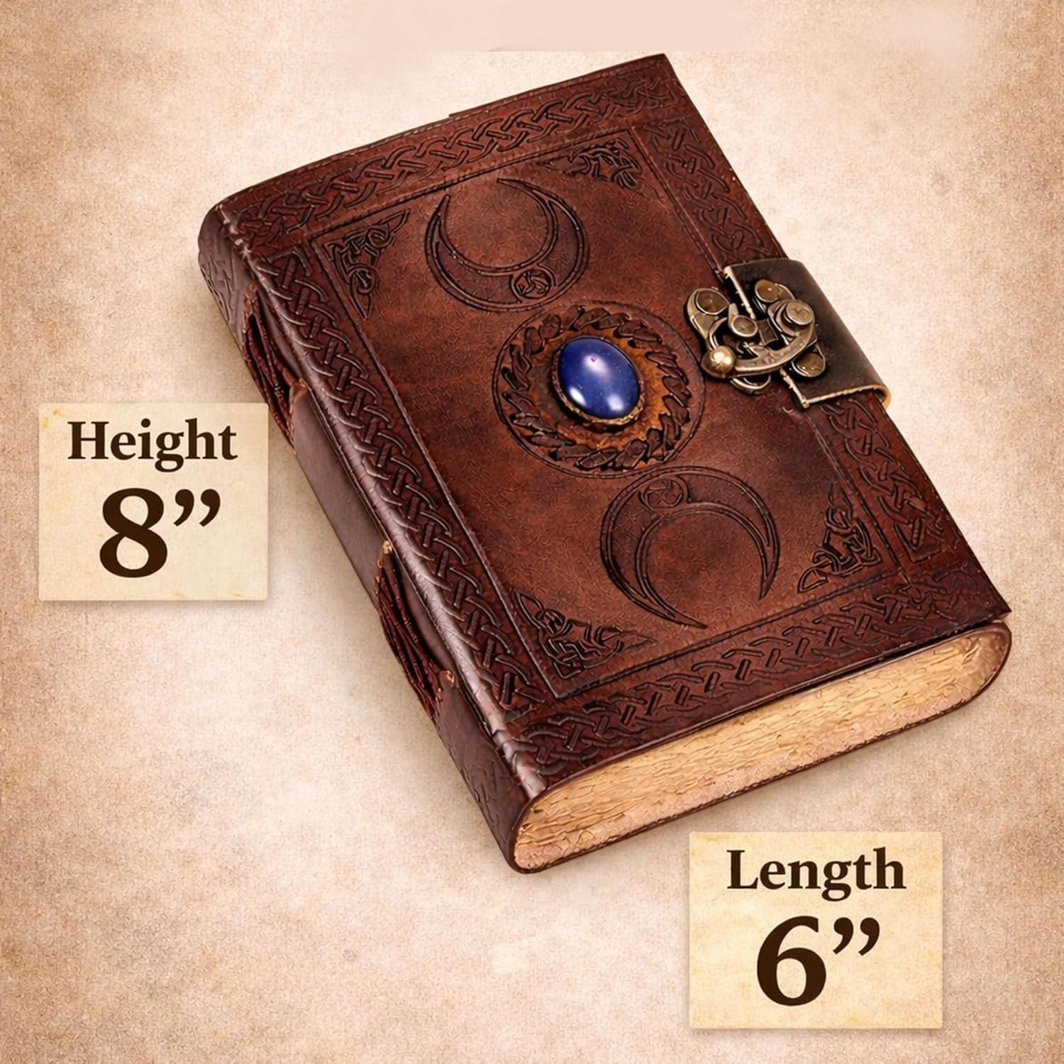3 Moon Blue Lapis Embossed Vintage Leather Journal | 240 Pages of Antique Han…