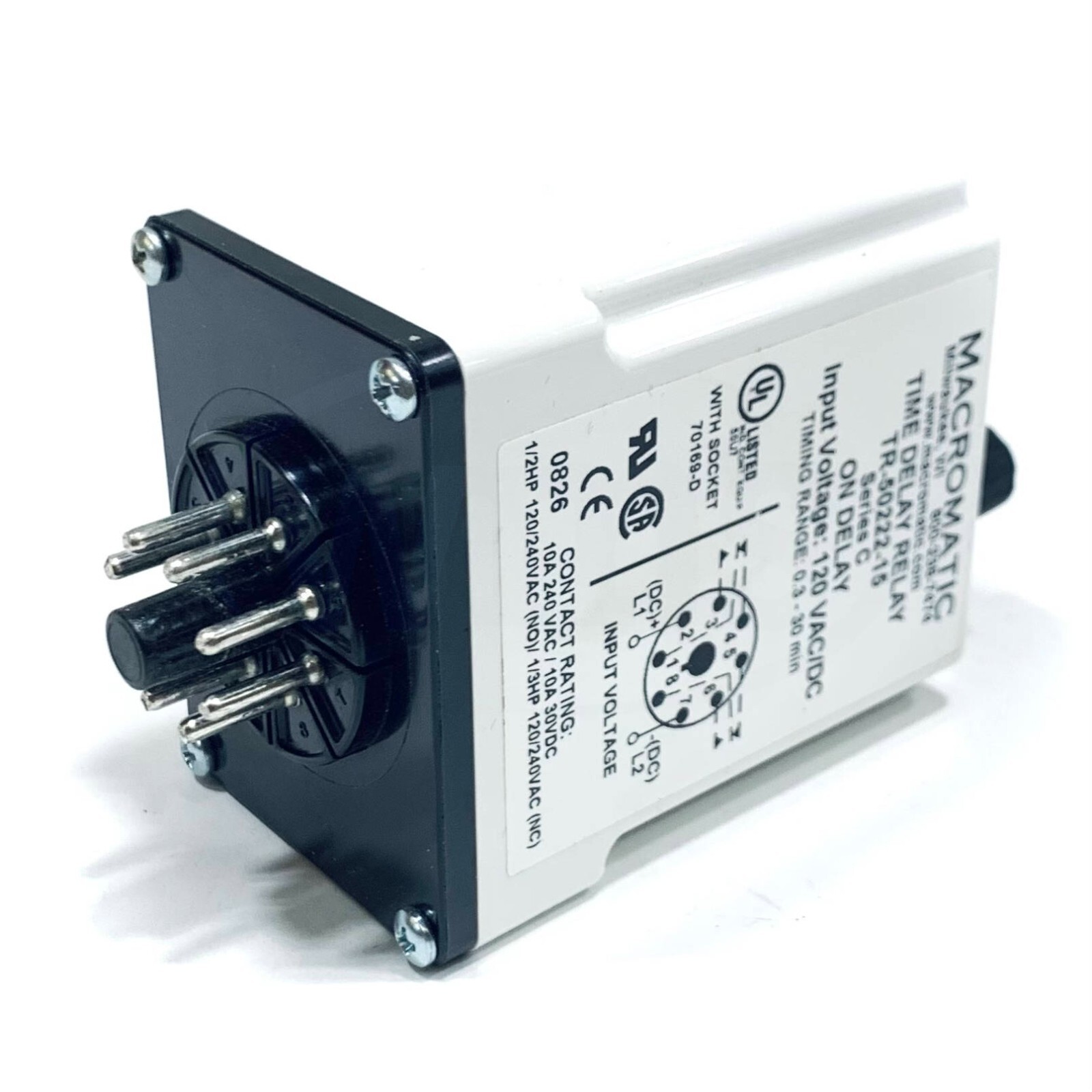 TR-50222-15 Macromatic Time Delay Relay, 0.3-30 minutes, 10A, 120V