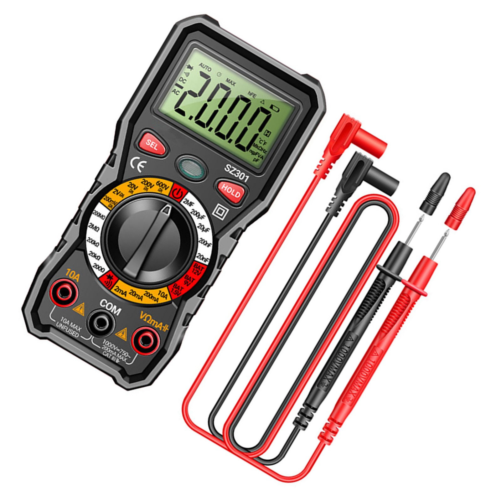 Portable Digital Multimeter Auto-Ranging AC DC Voltage Resistance Diode Test
