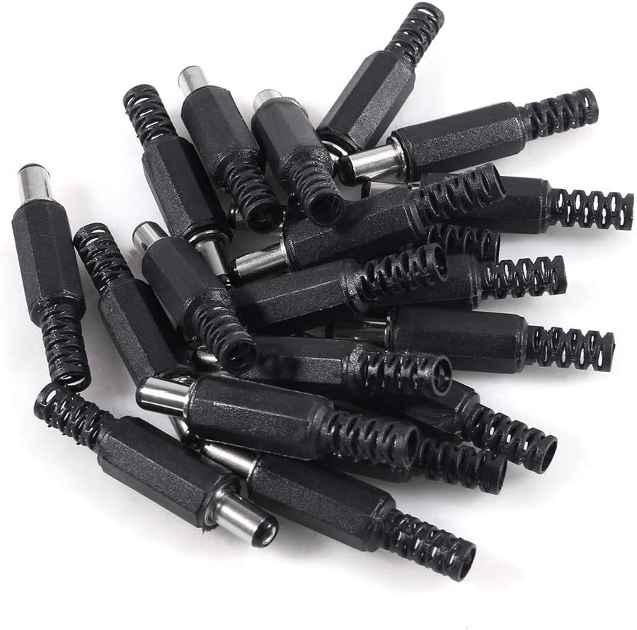 Male DC Power Plug Connectors 2.1mm x 5.5mm for LED Lights, CCTV & Electronics
