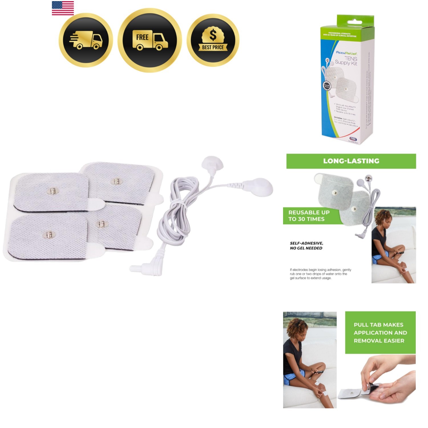 Universal TENS Unit Supply Kit – TENS Unit Pads and Lead Wires – for Single a…