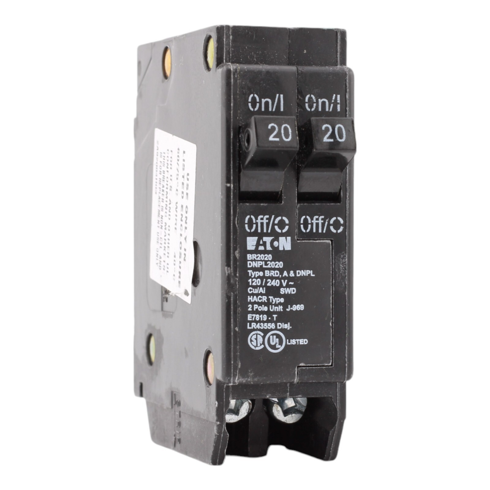 NEW Eaton BR2020 20 Amp Double Pole 240V Plug-In Standard Trip Circuit Breaker