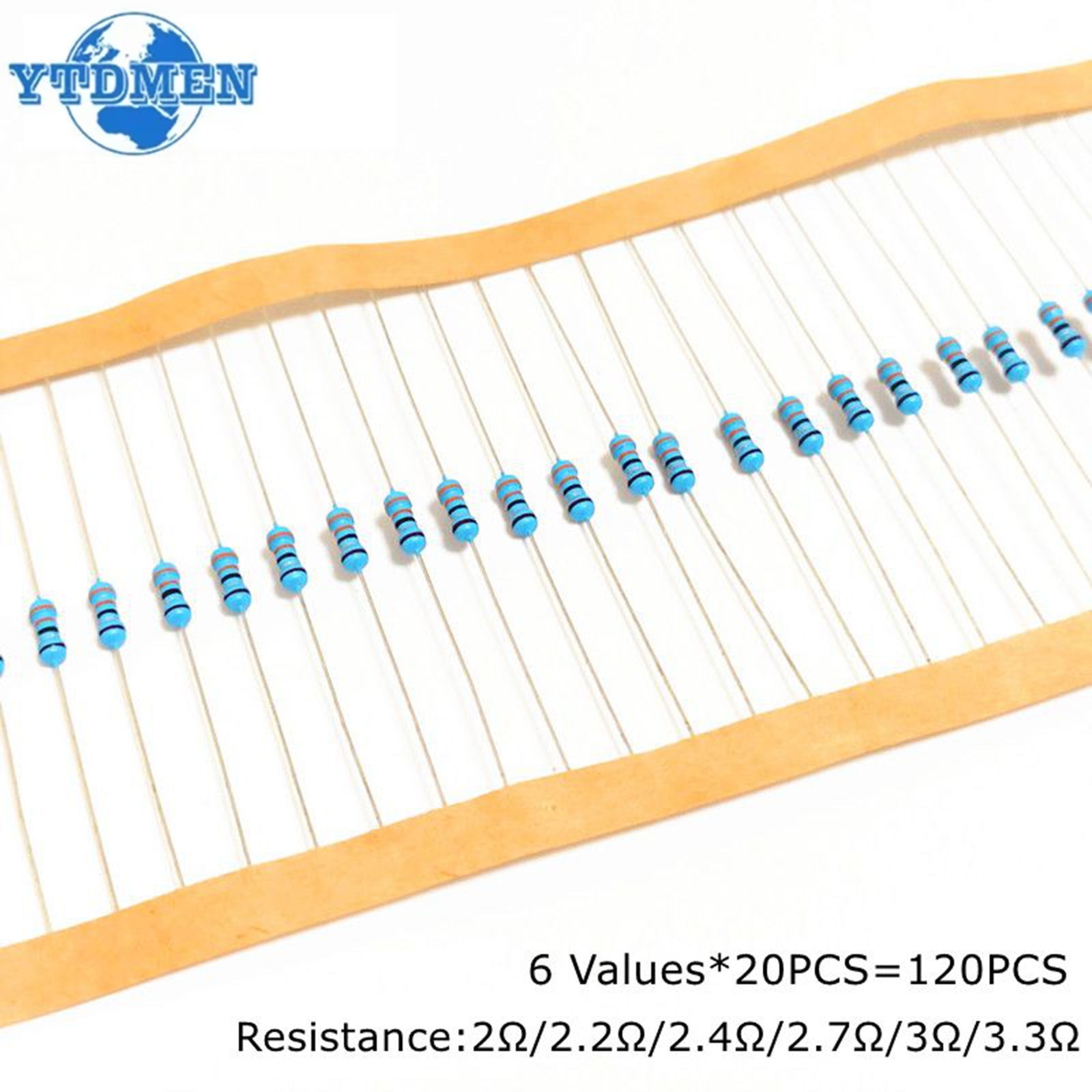 6 Values* 20pcs 1/4W Metal Film Resistor 1% Tolerance 2Ω~3.3Ω Car Airbag Repair