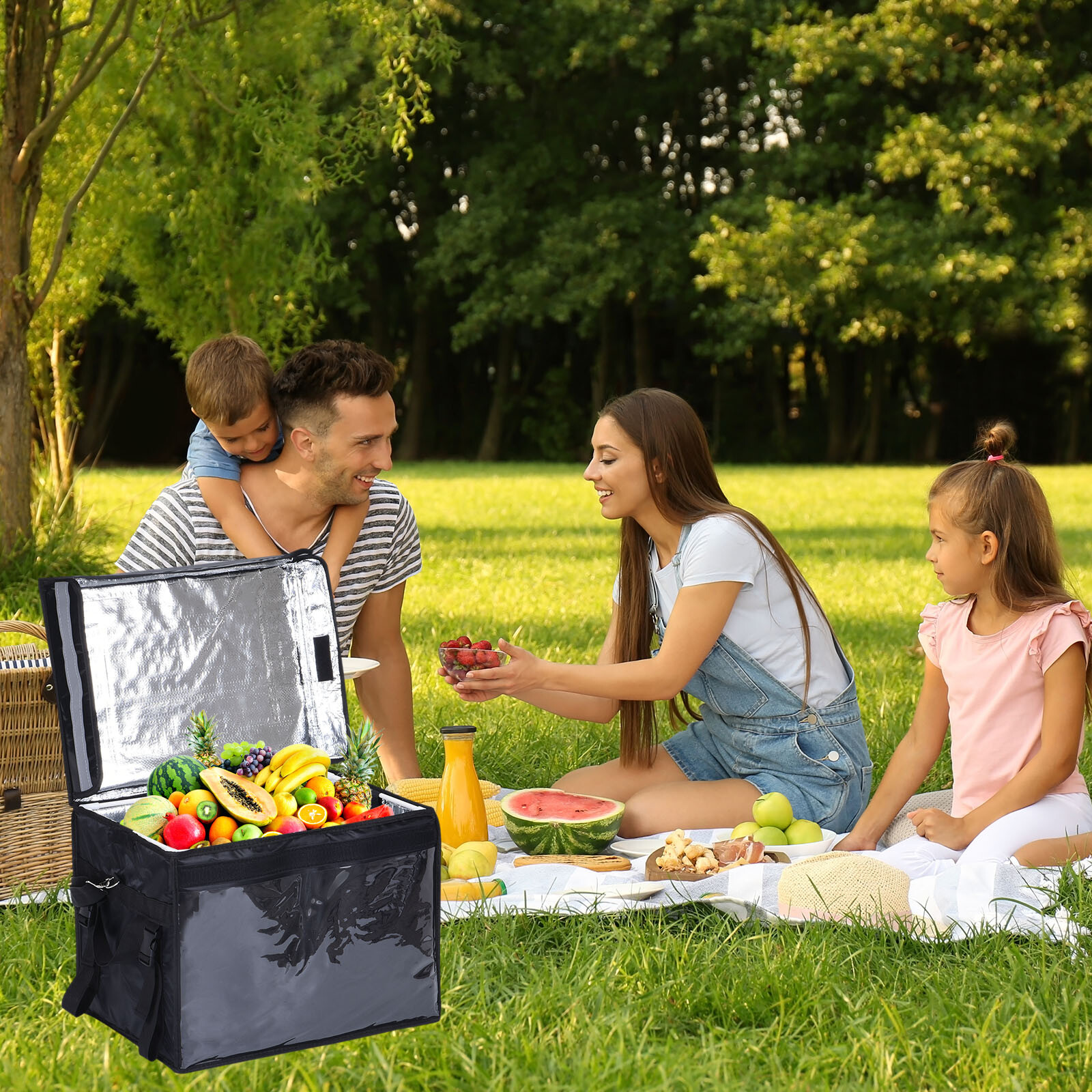 62L XXXL Insulated Food Grocery Bag with Divider Catering Thermal Bag Black