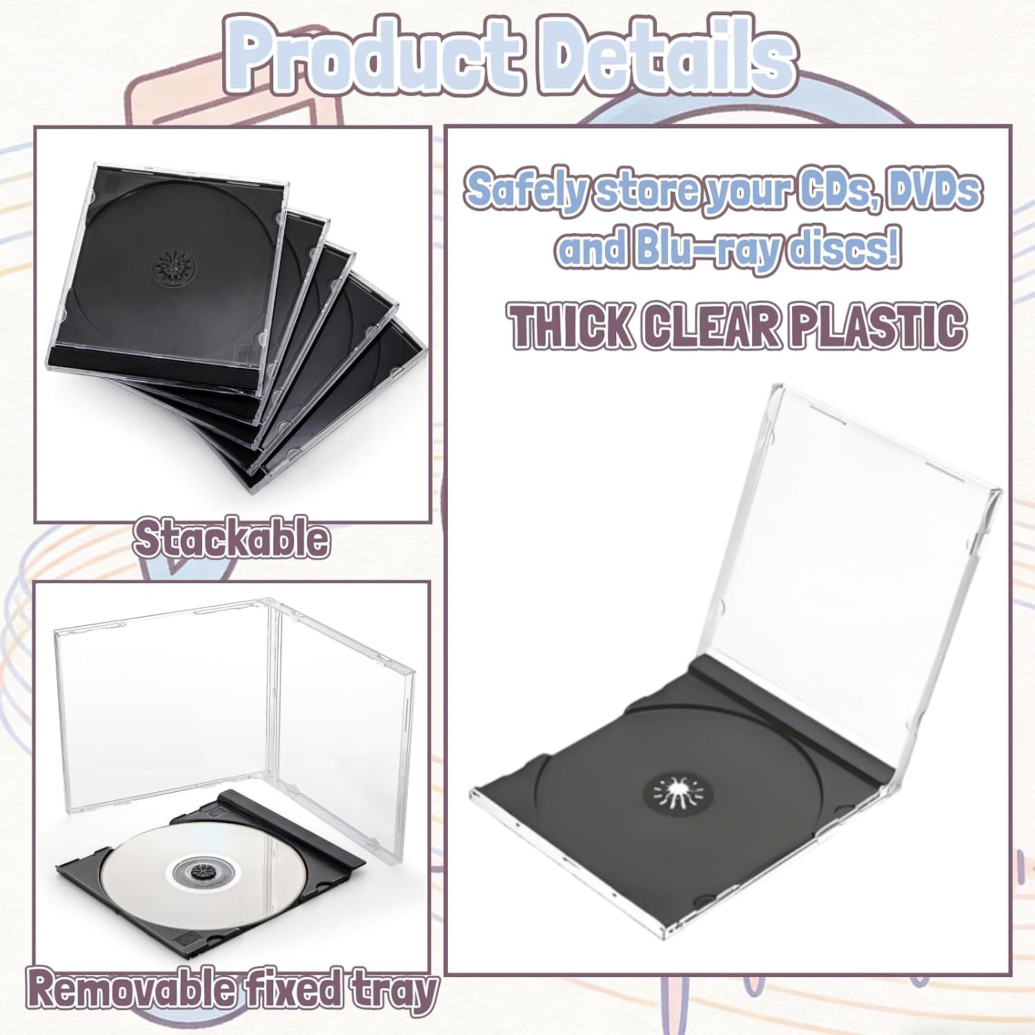 25 Pieces Clear CD Jewel Cases, 10.4 Mm Standard Single CD DVD Storage Case with