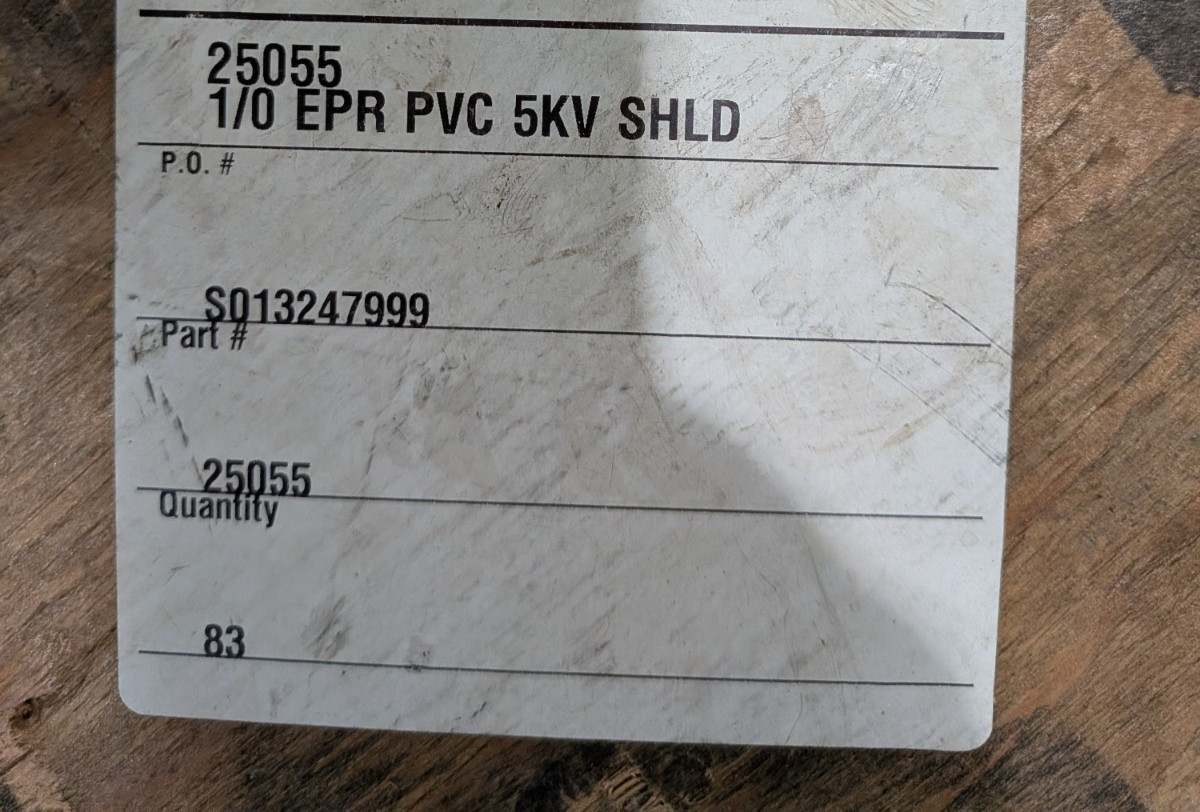 83′ 1/0 AWG Type MV-105 Medium Voltage Power Cable PVC Jacket 5KV/8KV