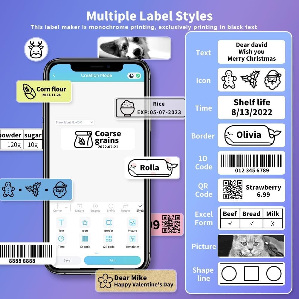 Label Maker Thermal Phomemo D30 Bluetooth Wireless Mini Portable Label Printer
