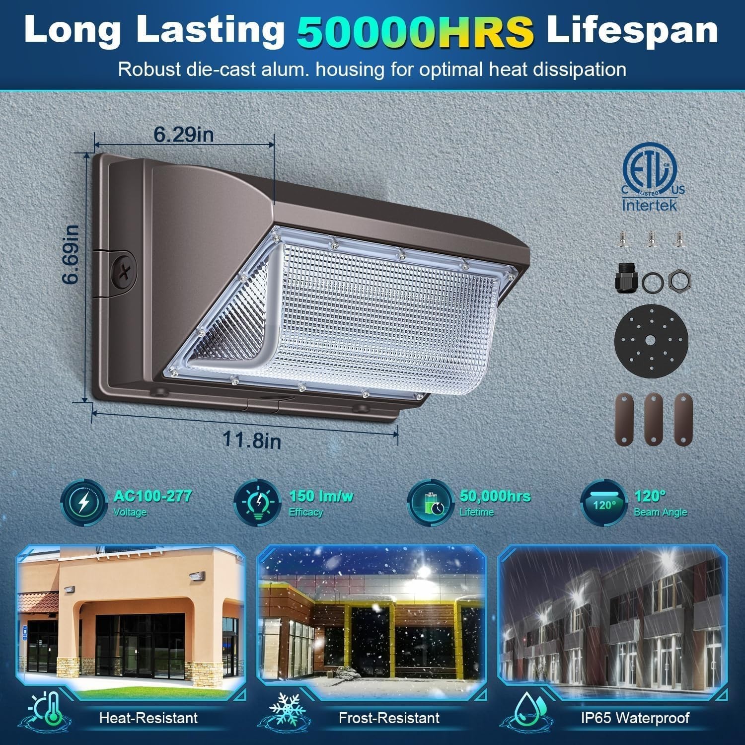 120W LED Wall 6Pack Light Security Warehouse Parking Lot Lights Commercial Grade