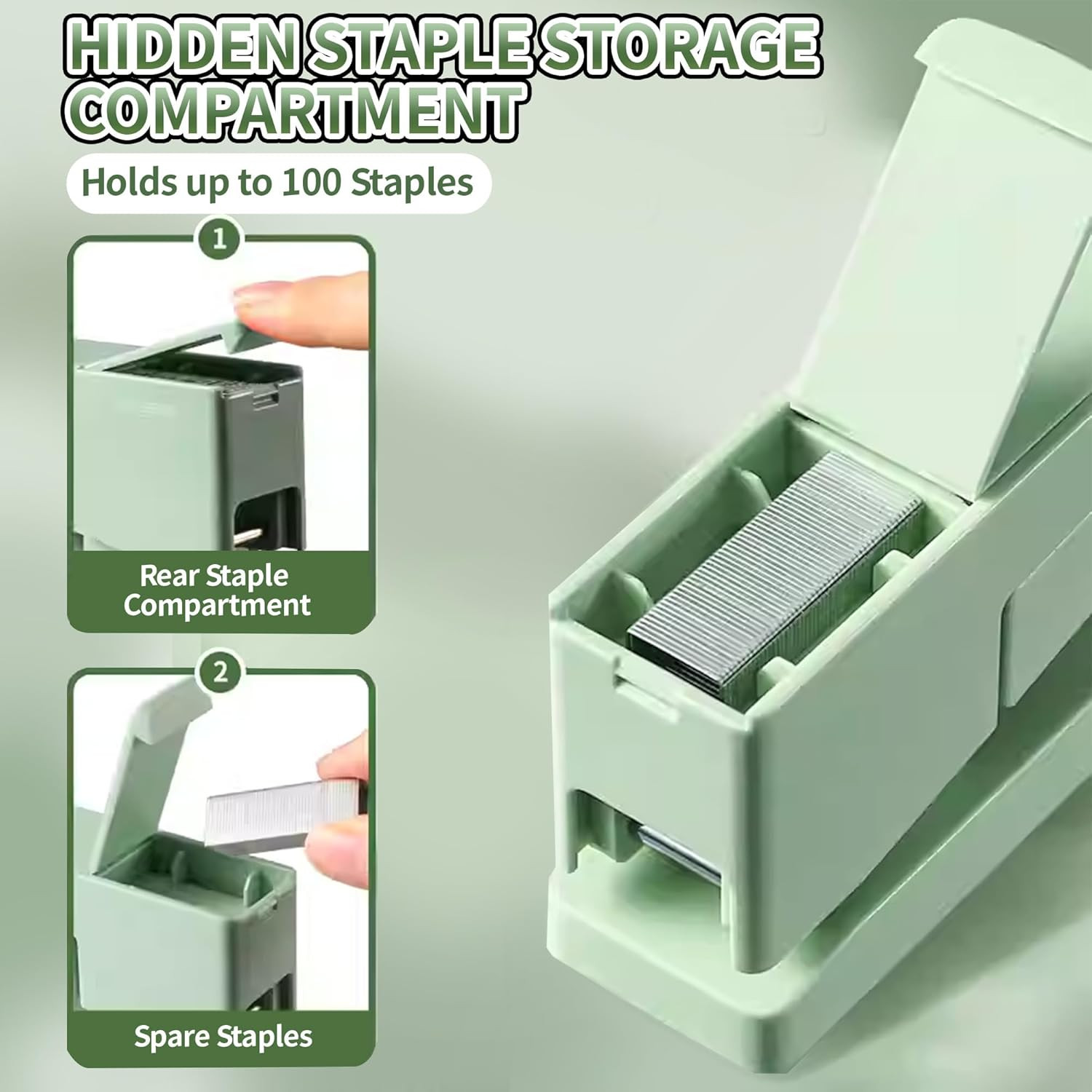 Swing-Arm Desktop Stapler, 360° Rotating Base, 25-Sheet Capacity, Fits Green