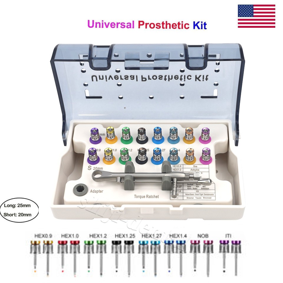 Universal Dental Implant Torque Wrench Set Fully Autoclavable 16pcs Screwdrivers