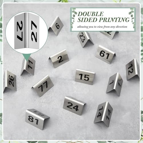 100 Pack Stainless Steel Table Numbers 1-100, Double-Sided Tent Signs for Events