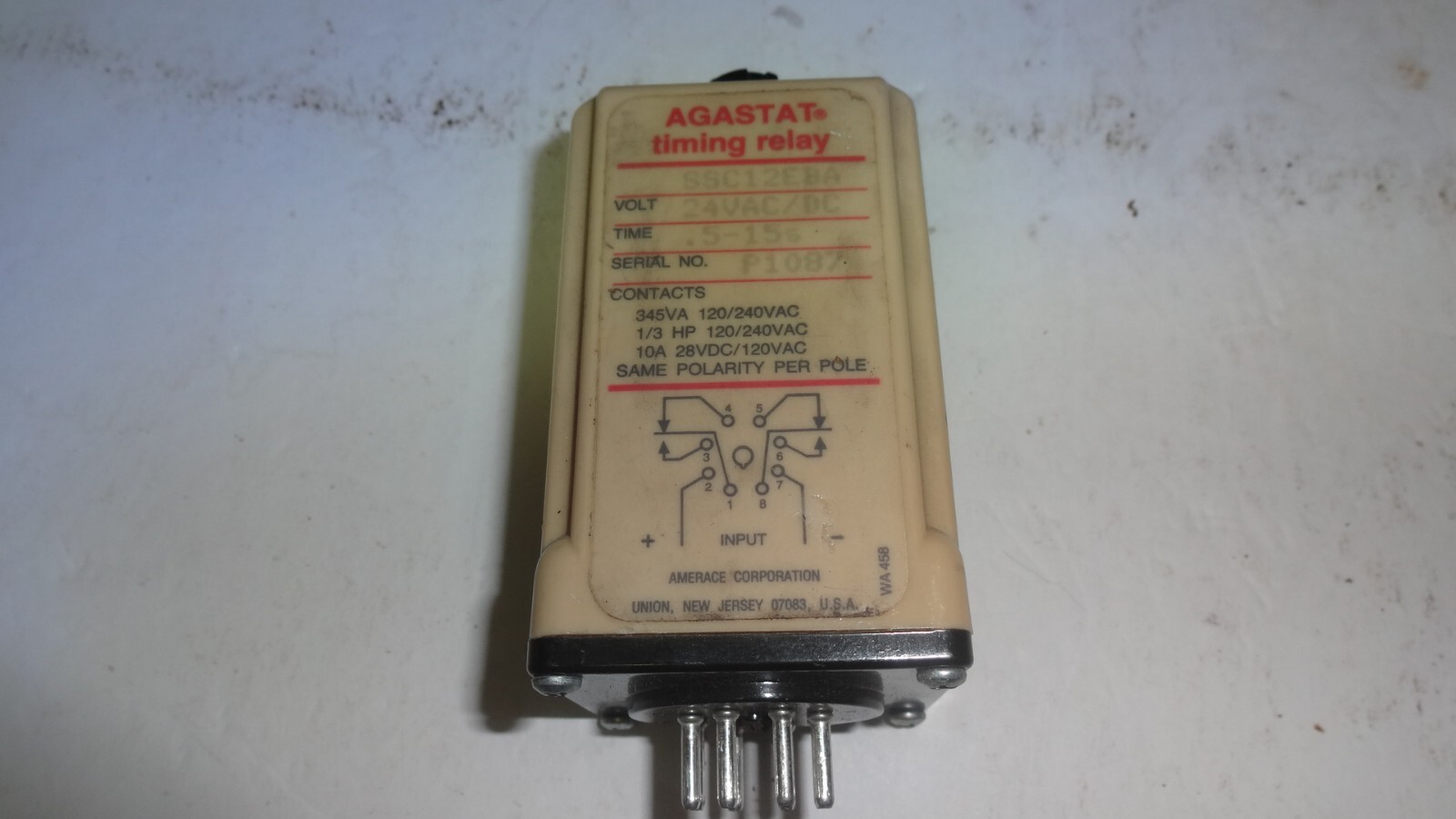 Agastat SSC12EBA 24V Ac/Dc 8 Pin Timing Relay .5 – 15 seconds