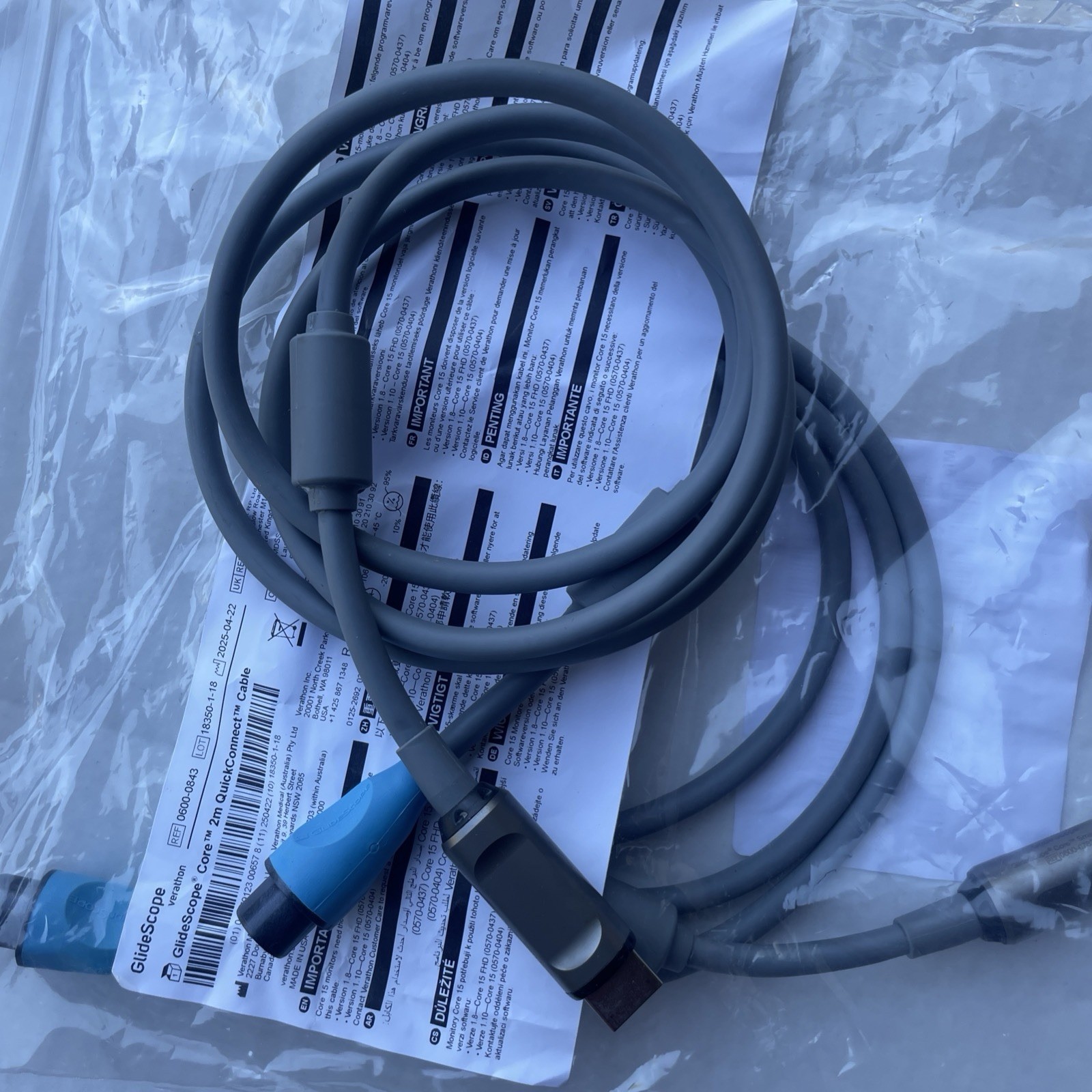 Verathon Glidescope CORE Quick Connect Cable 0600-0767 New 2025
