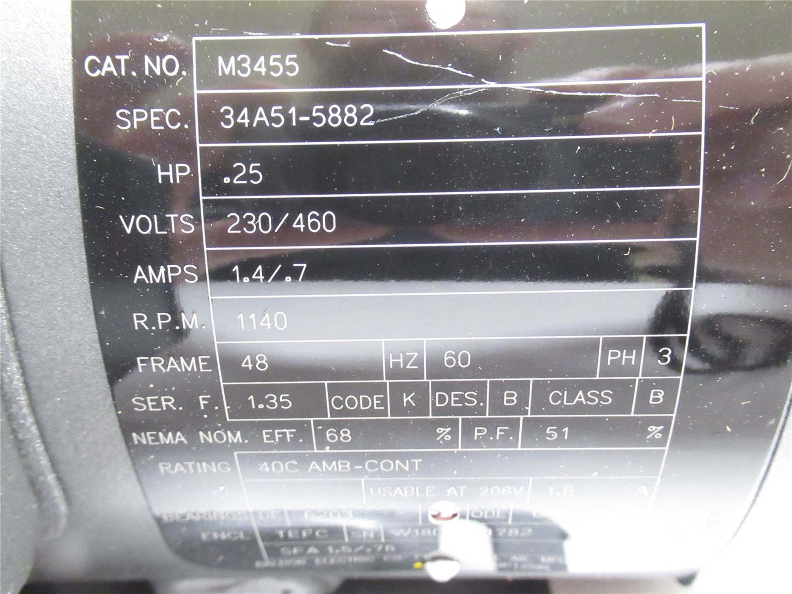 242133 New In Box; Baldor M3455 AC Motor; 1/4HP; 230/460V; 1140RPM; 3PH; 60HZ
