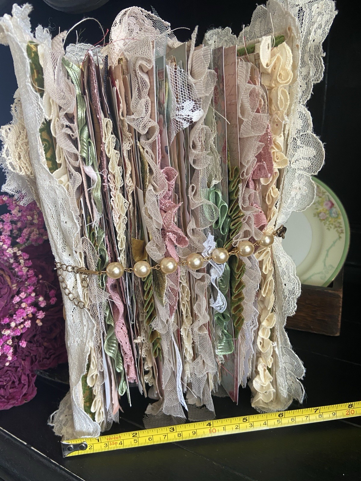 Handmade Lace Prayer book Junk Journal Antique Photo Embellished Chunky/HUGE!!