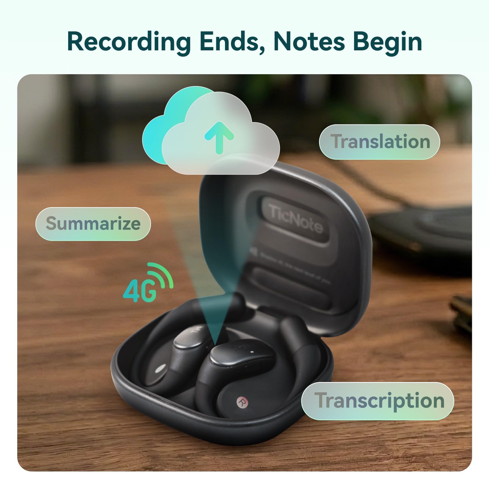 TicNote Pods Wearable AI Voice Recorder with 4G, No Phone Needed, Voice Activ…