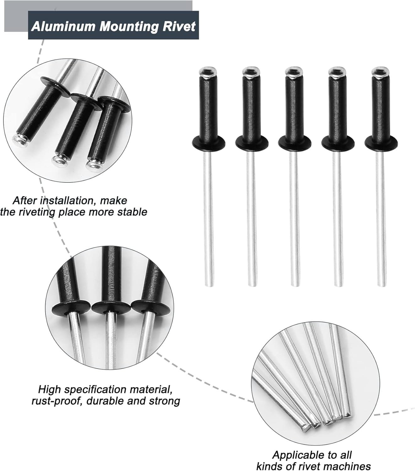 1/8″ x 1/2″ Black Pop Rivets Assortment – 100 Durable Aluminum Fasteners