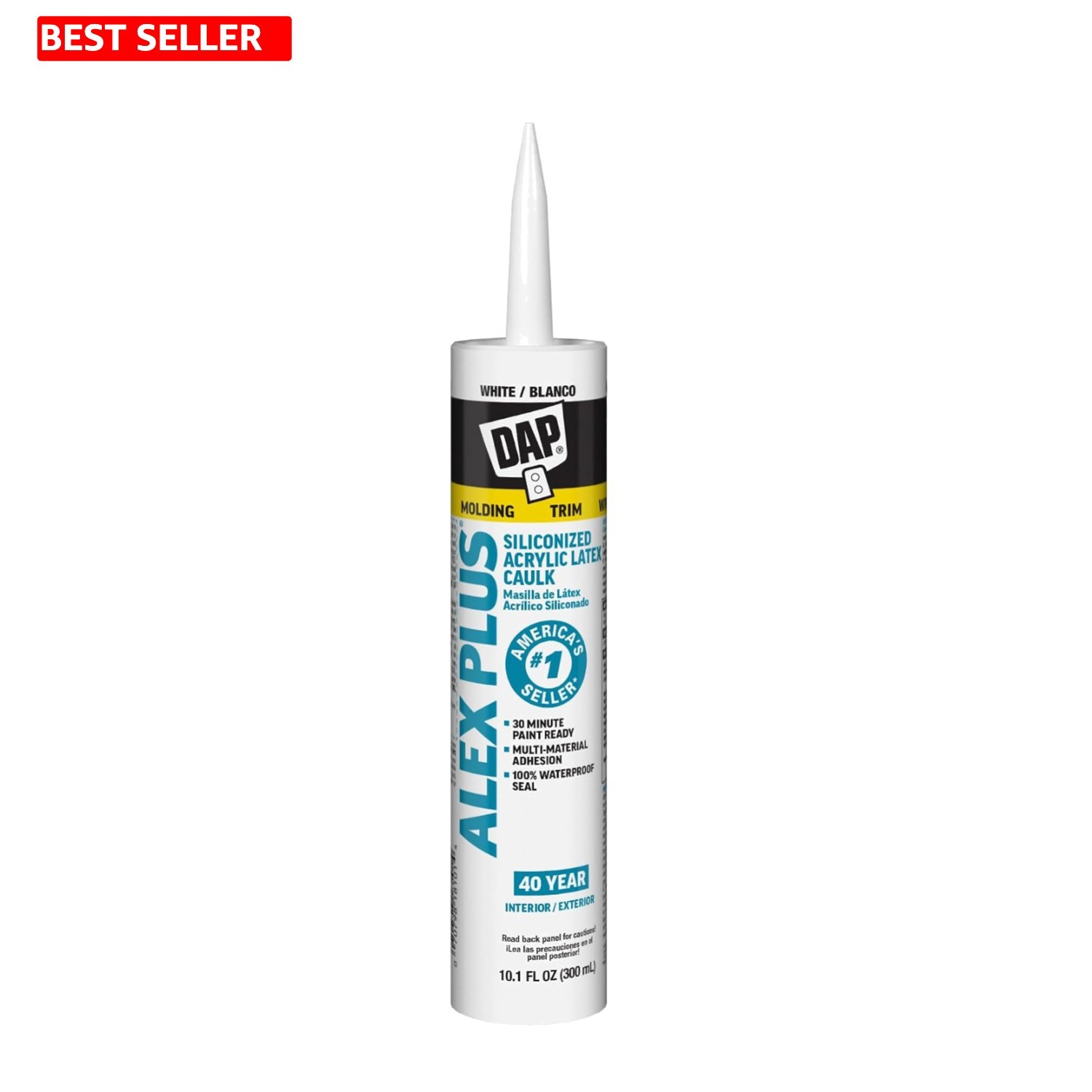 Durable Alex Plus White Caulk – 30 Mins Dry, 10.1 Oz Siliconized Acrylic Formula