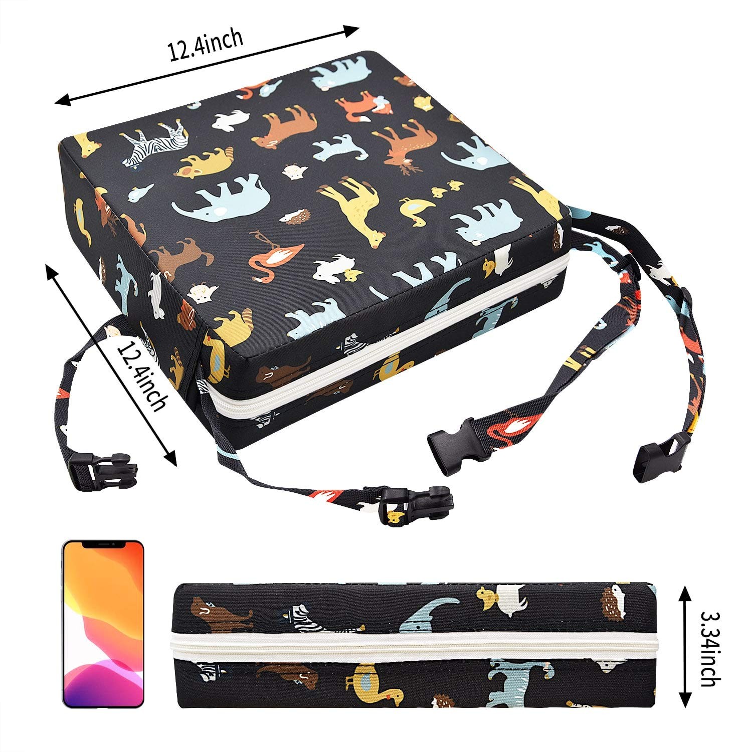 Toddler Booster Seat Dining, Cartoon Canvas Washable, Safety Buckle, Kids