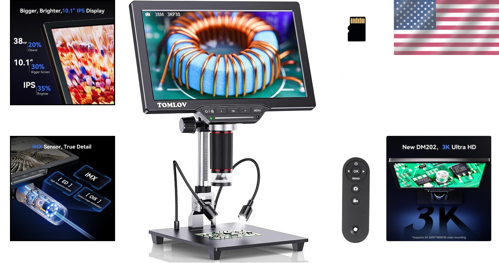 HDMI Digital Microscope DM202: 10.1″ Screen, 38MP Magnifier
