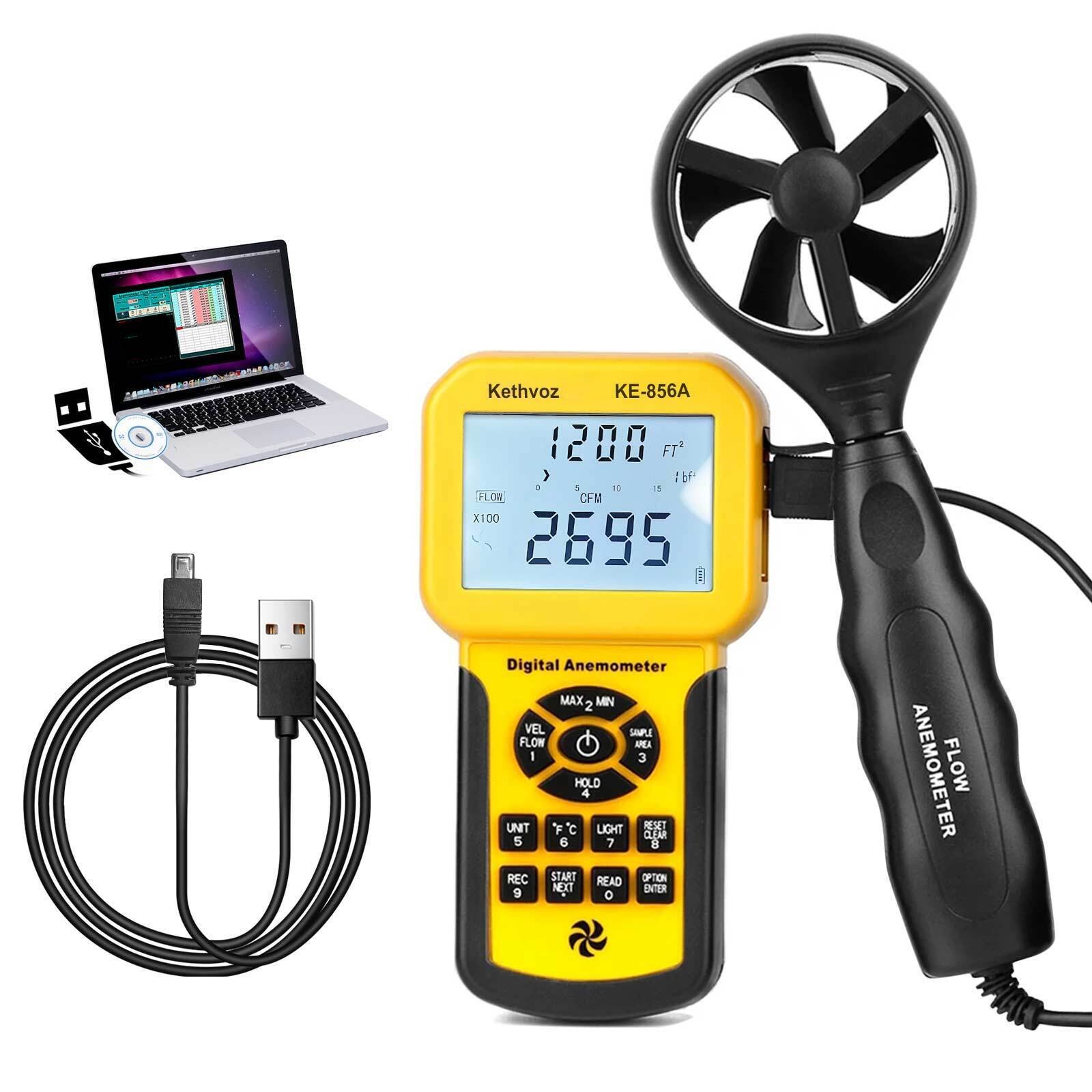 Handheld Anemometer 45m/s 5-Unit 600Groups USB Data Log Backlit Max/Min/Avg Auto