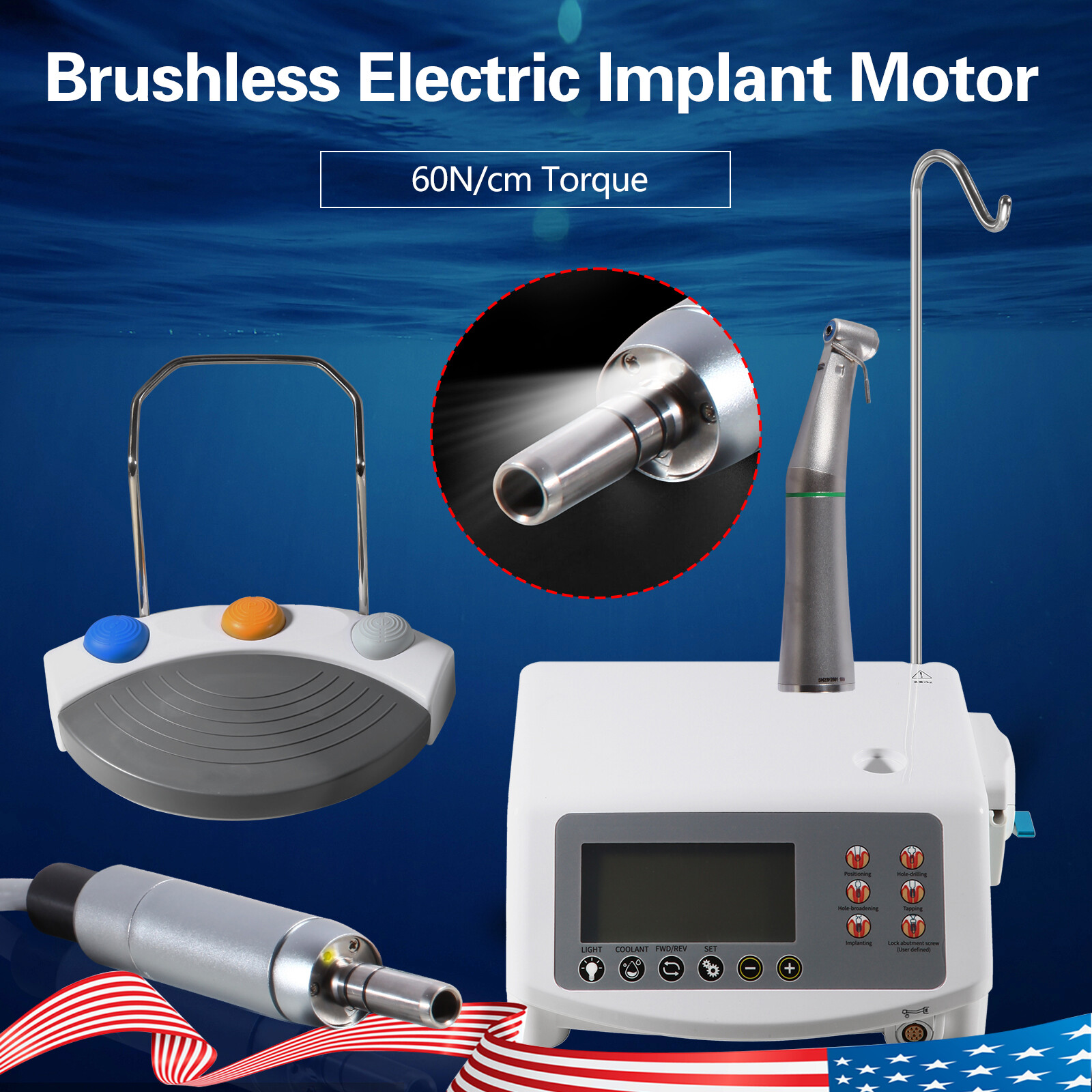 Dental Surgical Brushless LED Implant Motor System Touch Sreen&20:1 Contra Angle