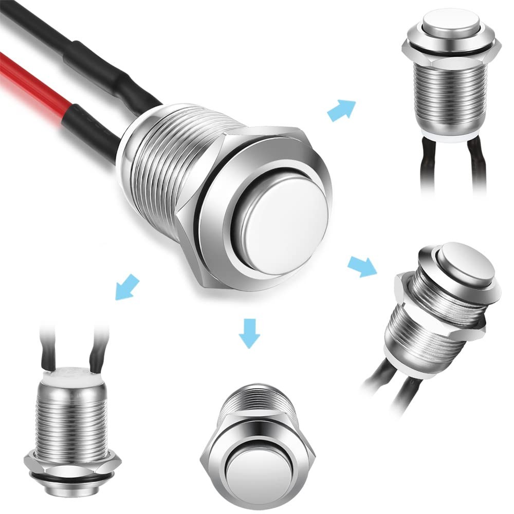 Gebildet 3 Pcs 12mm Prewired High Head Waterproof Push Button SS-Latching