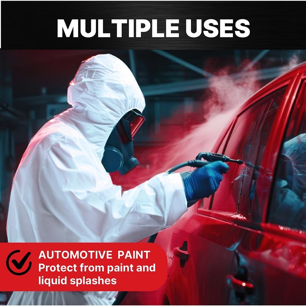 LAUCO White Polyester Reusable & Washable Paint Coverall Spray Suit With Hood
