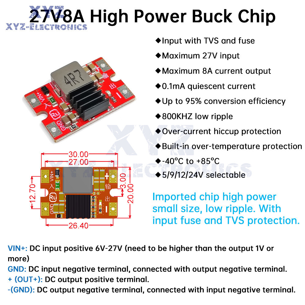 27V to 5V12V8A Mini DC-DC Step down Module Model Aircraft High Power Buck Module