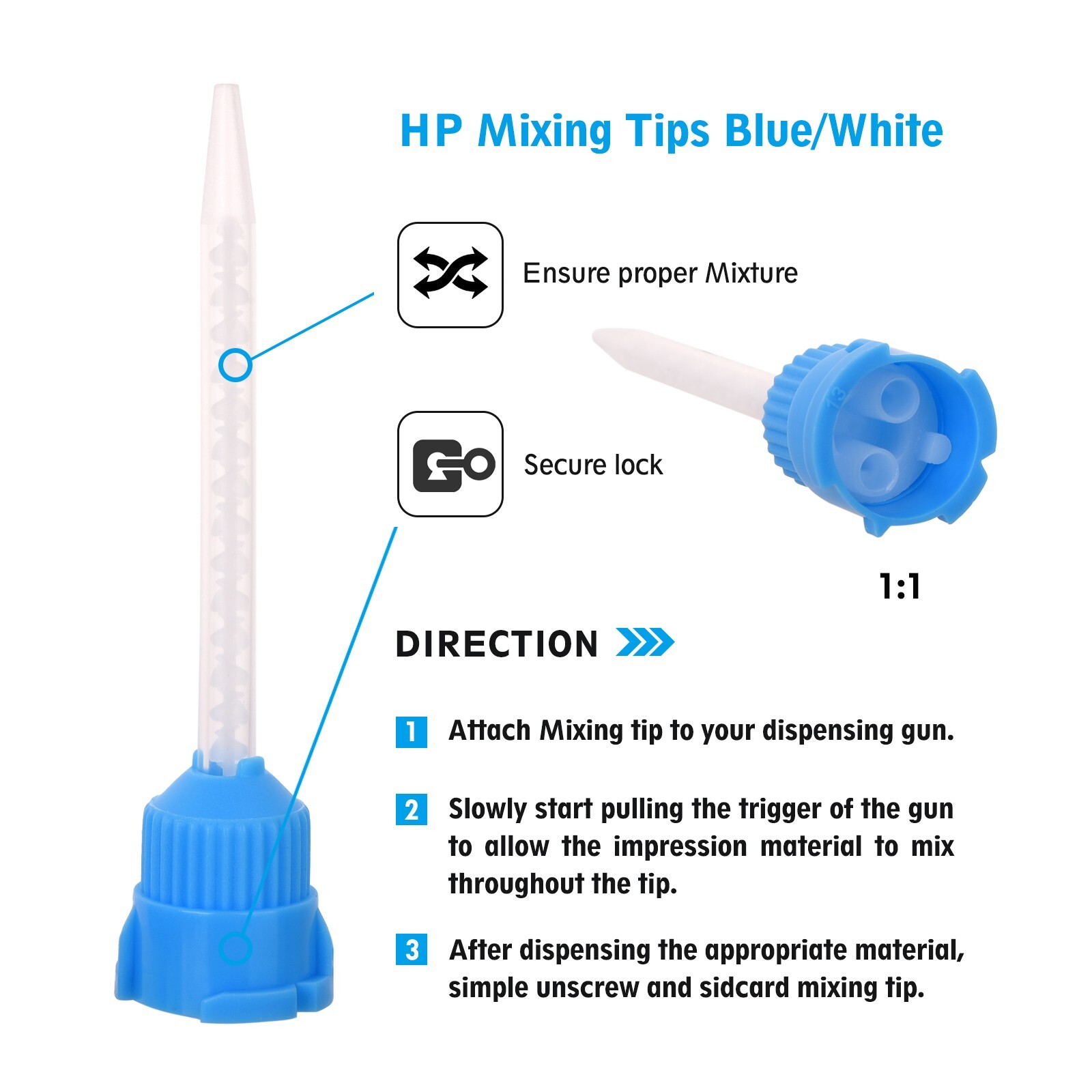 Dental Mixing Tips Impression Temporary C&B Material Blue/White Long 50/Pack