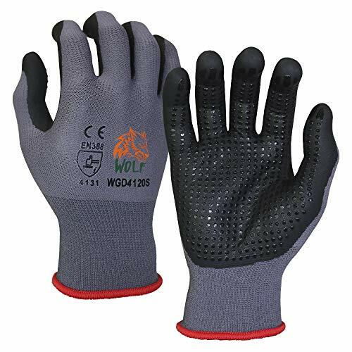 WOLF Work Glove Nitrile Foam Palm Coated With Dots Grips Nylon Shell 3 Pairs New
