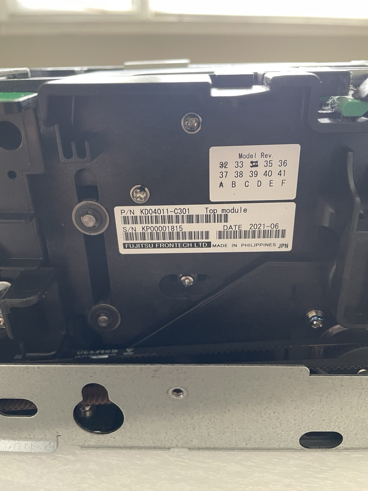 Fujitsu Frontech Cash Handling Bunch Accepter Top Module KD04011-C301 (D25)