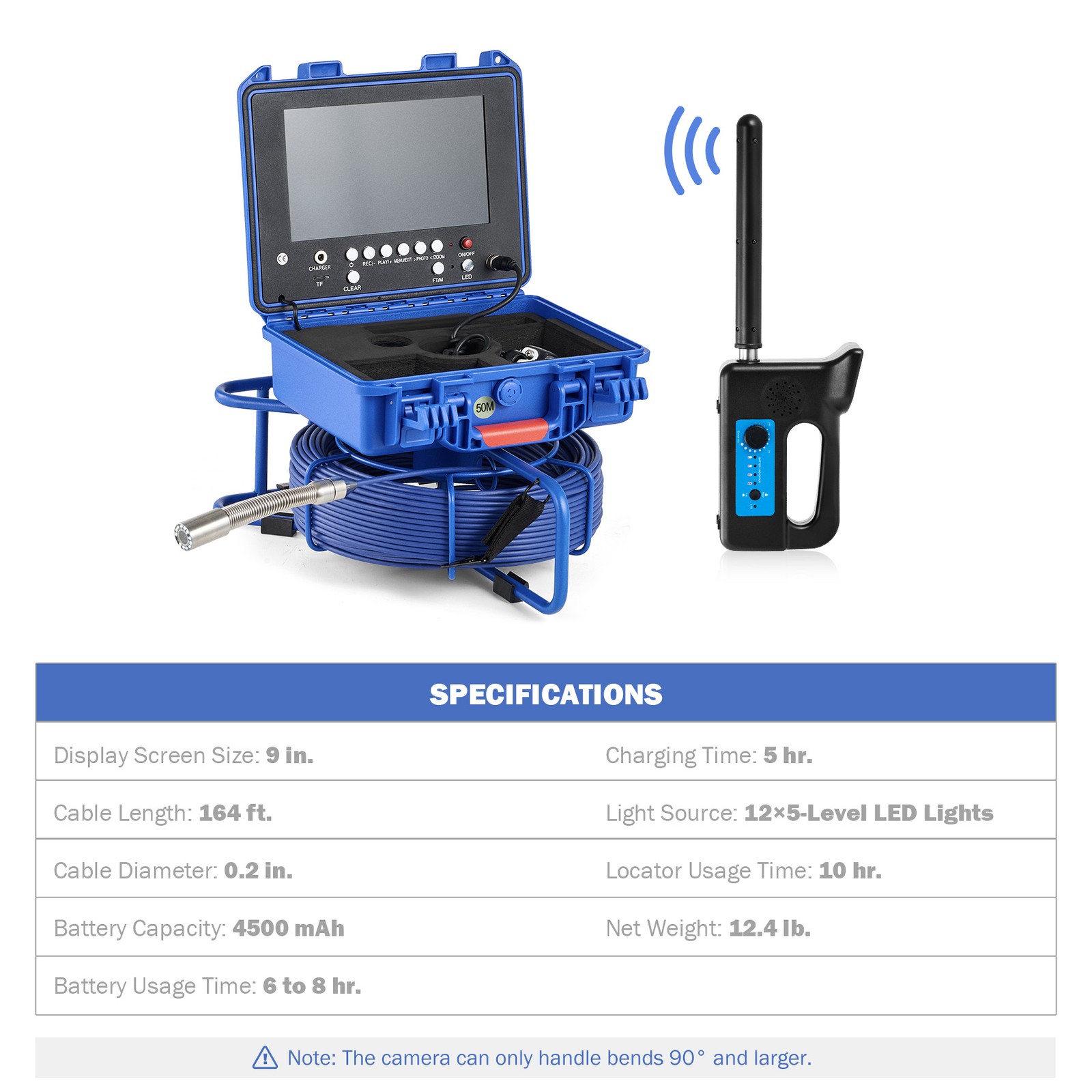9 In Self-Leveling Sewer Camera 50m/164ft Pipe Inspection Camera w 512Hz Locator