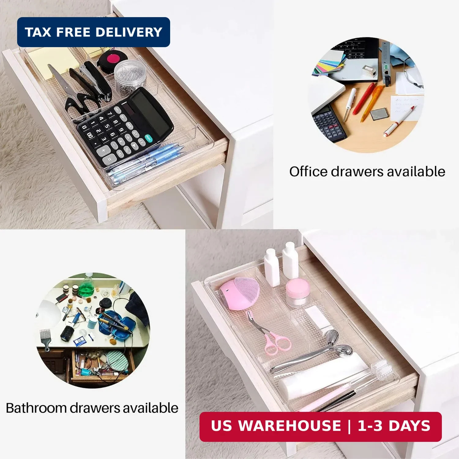 Oubonun Expandable Drawer Organizer 11.1″ to 19.2″ Width, Shallow Cosmetic Organ