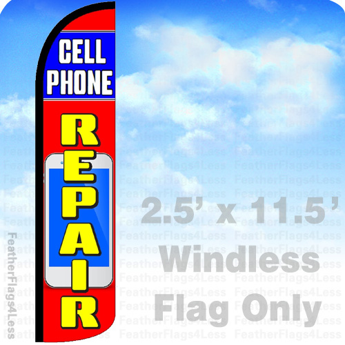 CELL PHONE REPAIR – Windless Swooper Flag 3×11.5′ Feather Banner Sign – rz