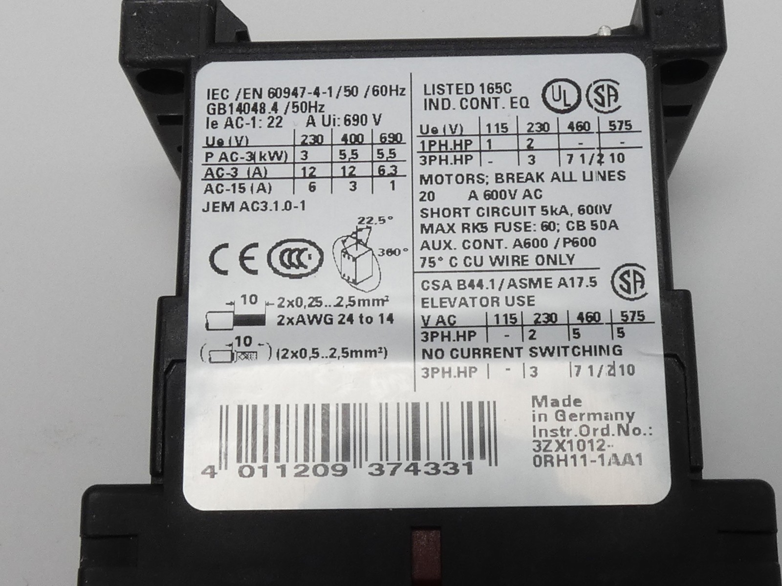 Siemens 3RT1017-2BB42 Contactor AC-3 5.5kW 400V 24VDC – NEW Surplus!