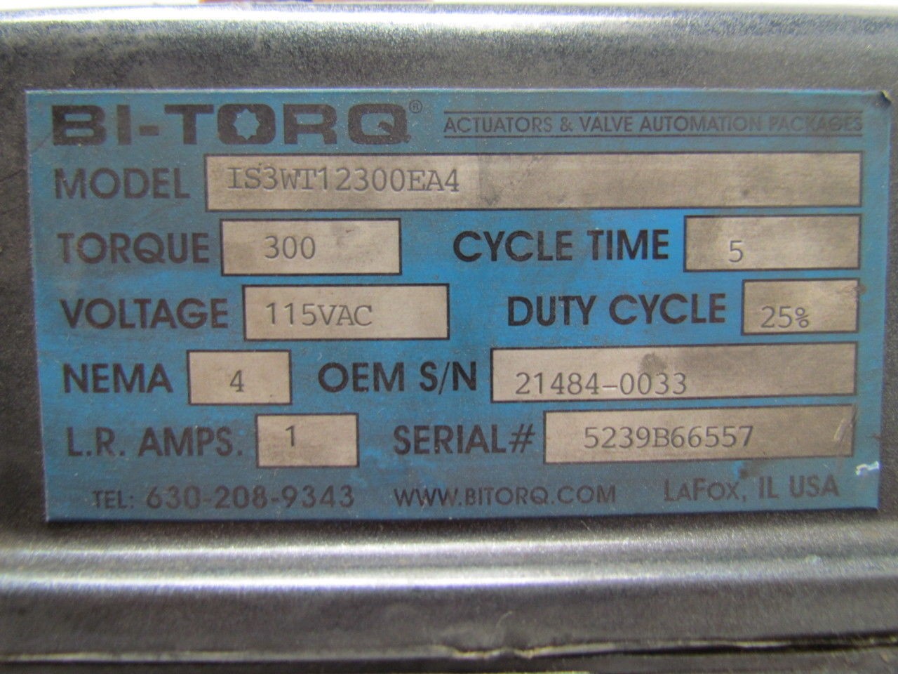 Bi-Torq IS3WT12300EA4 Actuator w/3 Way 1-1/4″NPT Valve 115VAC 300In/Lbs Torque