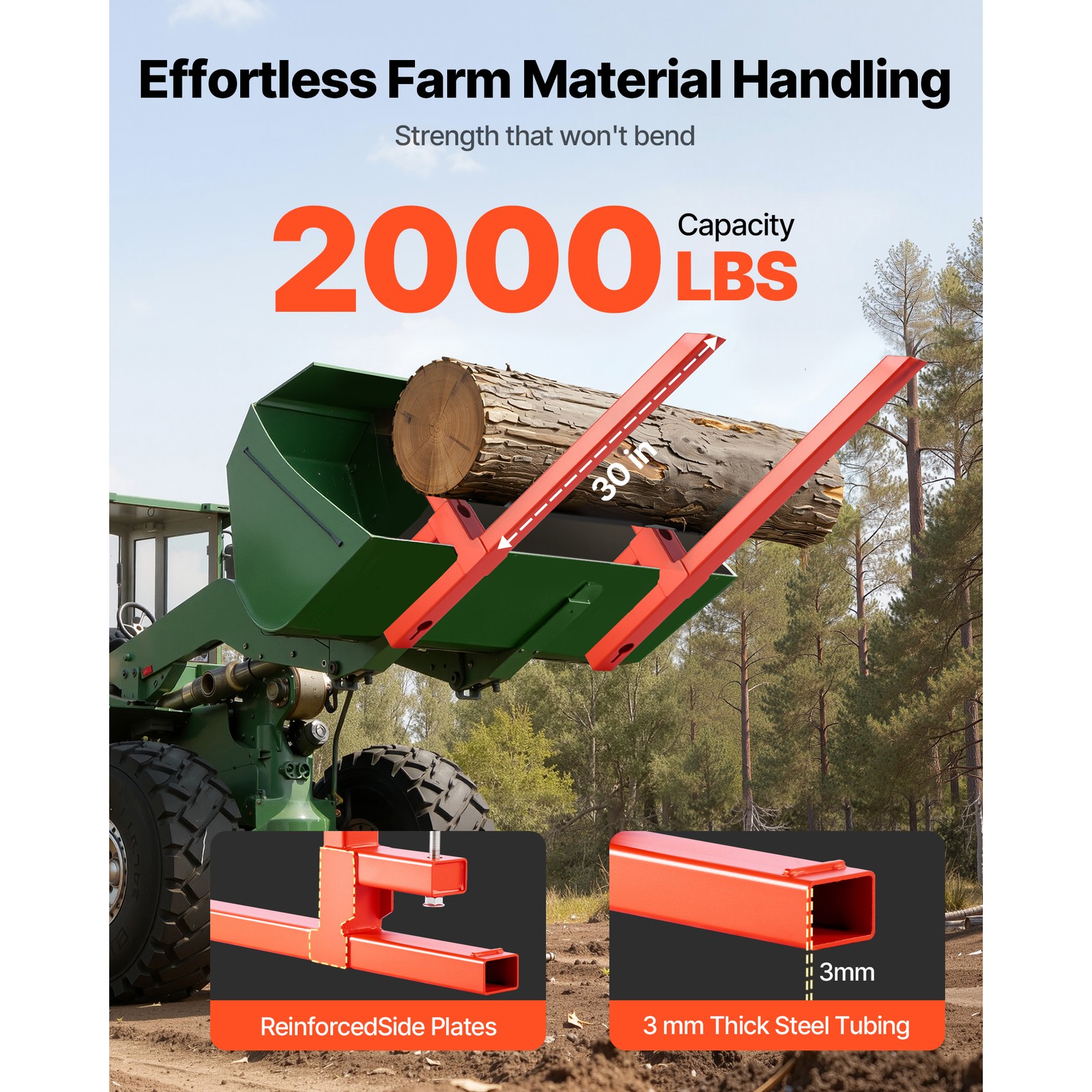 Uimoso 2000 lbs 43″ Clamp on Pallet Forks Quick Attach Tractor Forks