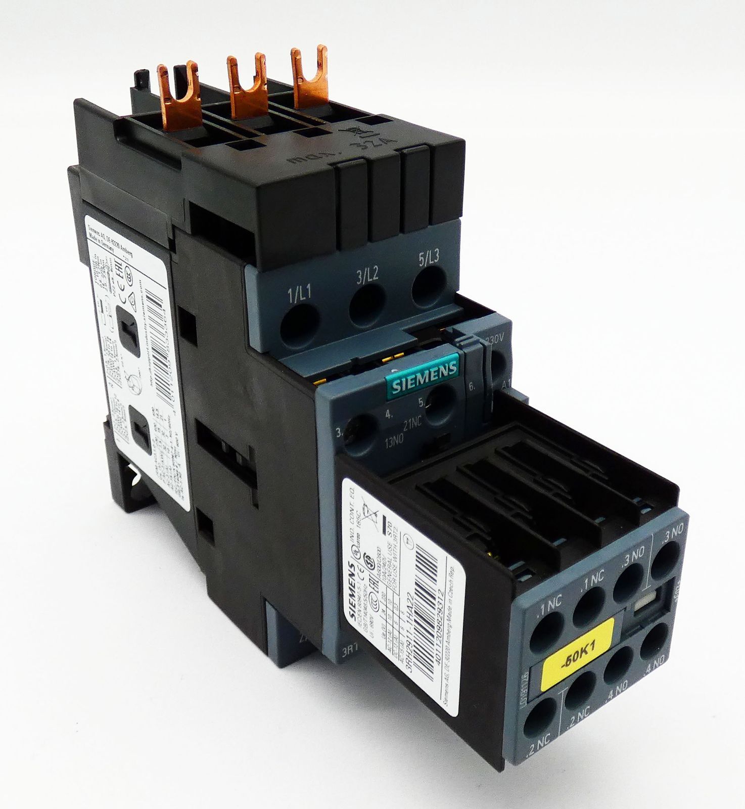 Siemens SIRIUS 3RT2027-1AL20 E:03 Power Contactor + 3RH2911-1HA22 E:03 -used-