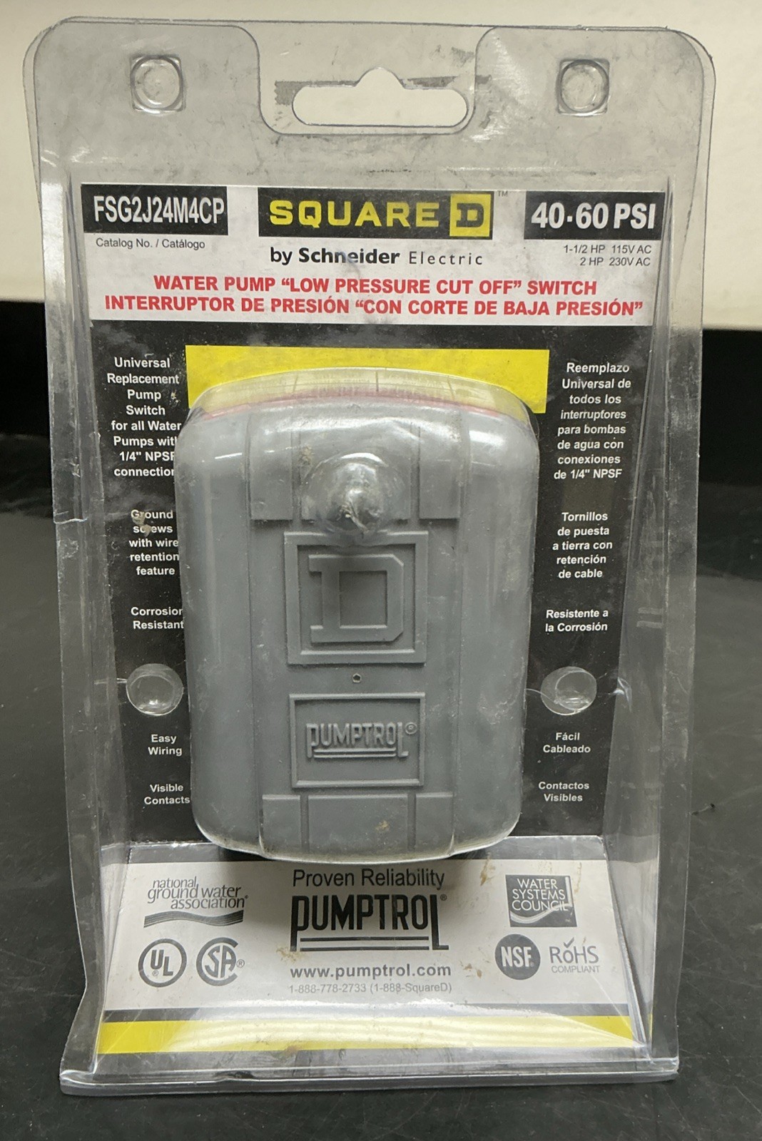 Square D FSG2J24M4CP 40-60 PSI Pumptrol Water Pump Low Pressure Cut Off Switch