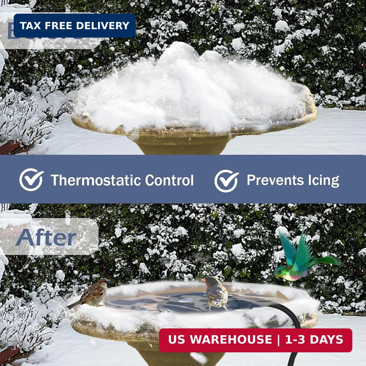 Bird Bath De Icer 60w Deicer 9.45-inch Submergible Utility with Thermostatic Con